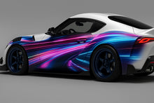 Load image into Gallery viewer, Neon Light Trail Car Wrap – Electric Blue &amp; Pink Vinyl Wrap for Nissan GTR | Futuristic Glow Racing Design | Custom Sports Car Wrap by Stickalz nv017