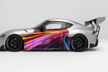 Load image into Gallery viewer, Neon Racing Light Car Wrap – Nissan GTR Full Body Vinyl Wrap | Futuristic Purple Blue Line Design | Premium Sports Car Wrap by Stickalz nv018