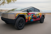 Load image into Gallery viewer, Graffiti Street Art Cybertruck Wrap – Full Side Vinyl Wrap | Urban Color Explosion Design | Custom Tesla Cybertruck Graphics by Stickalz nv020