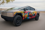 Graffiti Street Art Cybertruck Wrap – Full Side Vinyl Wrap | Urban Color Explosion Design | Custom Tesla Cybertruck Graphics by Stickalz nv020