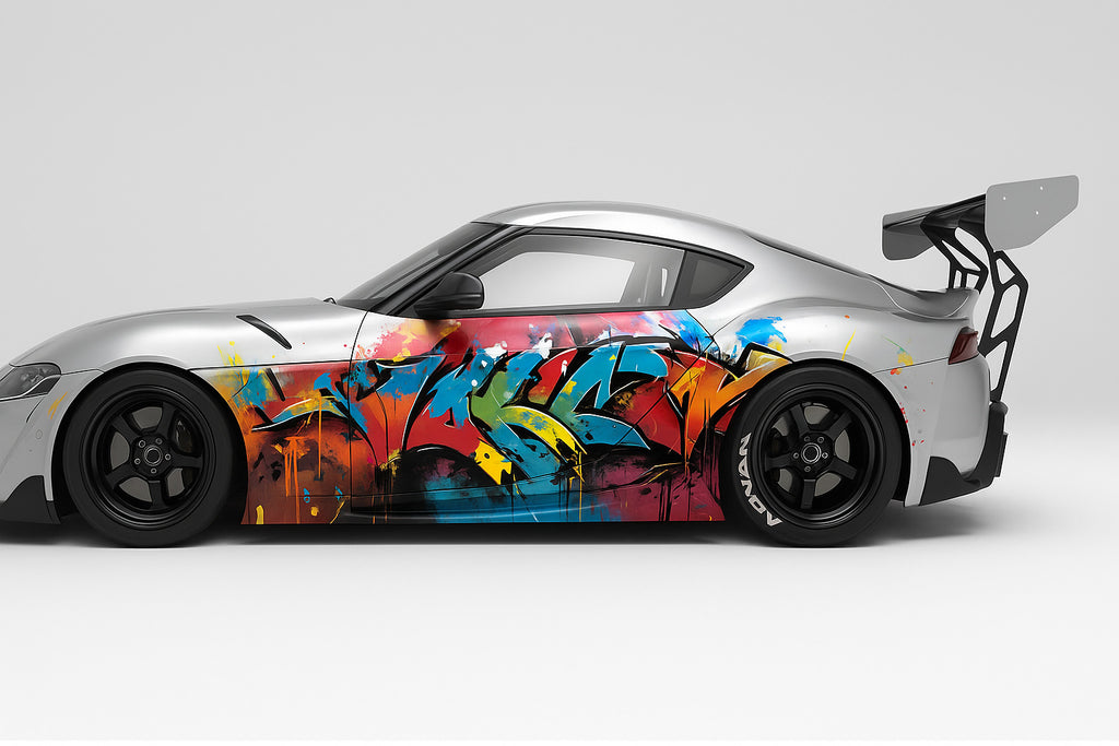 Graffiti Street Art Cybertruck Wrap – Full Side Vinyl Wrap | Urban Color Explosion Design | Custom Tesla Cybertruck Graphics by Stickalz nv020
