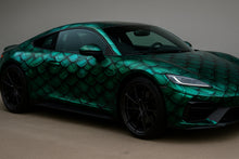 Load image into Gallery viewer, Emerald Dragon Scale Car Wrap – Luxury Full Body Vinyl Wrap | Green Metallic 3D Reptile Texture Design | Exotic Sports Car Wrap by Stickalz nv022