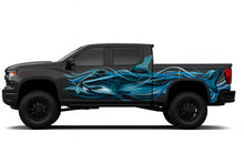 Load image into Gallery viewer, Shark Attack Truck Wrap – Full Side Vinyl Wrap for Lifted Pickup | Ocean Wave Blue Design | Custom Yellow Truck Graphics by Stickalz nv023