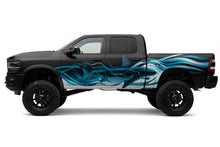Load image into Gallery viewer, Shark Attack Truck Wrap – Full Side Vinyl Wrap for Lifted Pickup | Ocean Wave Blue Design | Custom Yellow Truck Graphics by Stickalz nv023