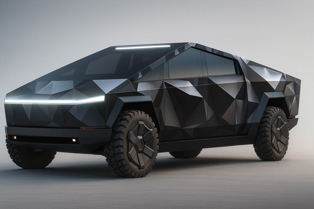 Matte Black Geometric Cybertruck Wrap – Futuristic Polygon Vinyl Design | Full Body Vehicle Wrap for Tesla by Stickalz nv028