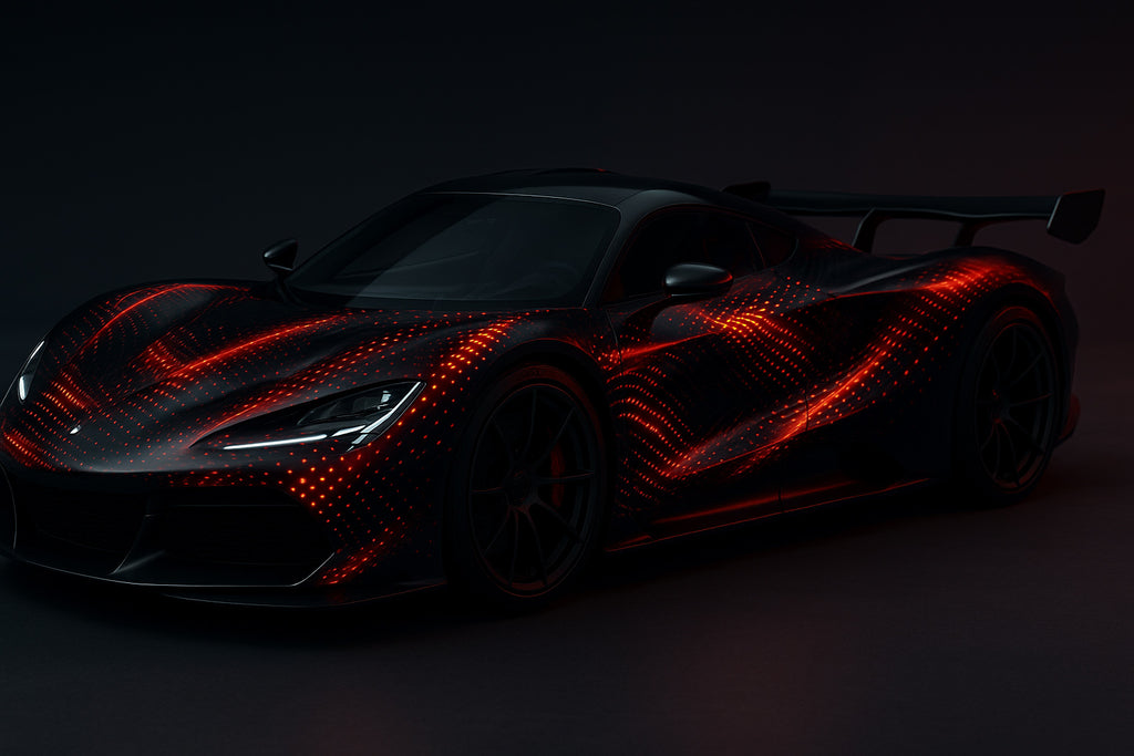 Red Light Stream Hypercar Wrap – Futuristic Neon Flow Vinyl Design | Full Body Vehicle Wrap for Sports & Exotic Cars by Stickalz nv031