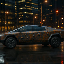 Load image into Gallery viewer, Rusted Armor Cybertruck Wrap – Industrial Steel Bolt &amp; Patina Metal Vinyl Design | Full Body Vehicle Wrap for Tesla Cybertruck &amp; Futuristic Builds by Stickalz nv039