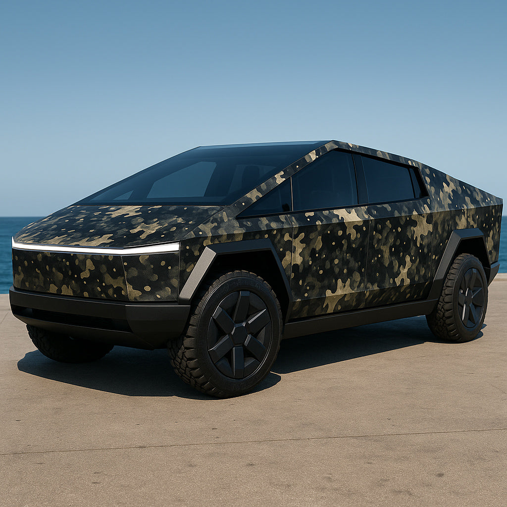 Desert Camo Cybertruck Wrap – Matte Sand & Tactical Camouflage Vinyl | Military-Inspired Full Vehicle Wrap for Tesla Cybertruck & Off-Road Builds by Stickalz nv042