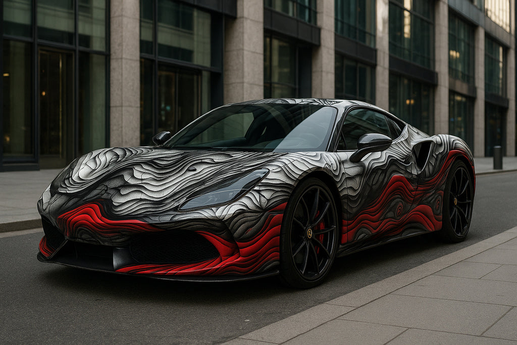 Black Lava Supercar Wrap – 3D Layered Smoke and Red Flow Design | Premium Full Vehicle Vinyl Wrap for Sports Cars, Exotics & Custom Builds by Stickalz nv043