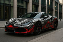 Load image into Gallery viewer, Black Lava Supercar Wrap – 3D Layered Smoke and Red Flow Design | Premium Full Vehicle Vinyl Wrap for Sports Cars, Exotics &amp; Custom Builds by Stickalz nv043