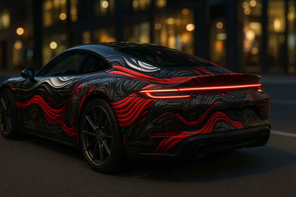 Black Lava Supercar Wrap – 3D Layered Smoke and Red Flow Design | Premium Full Vehicle Vinyl Wrap for Sports Cars, Exotics & Custom Builds by Stickalz nv043