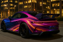 Load image into Gallery viewer, Neon Velocity Supercar Wrap – Purple Electric Light Trails Vinyl | High-Gloss Full Vehicle Wrap for Sports Cars, Luxury Exotics &amp; Custom Builds by Stickalz nv044