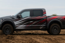 Load image into Gallery viewer, Off-Road Velocity Truck Wrap – Red, Silver &amp; Black Racing Stripe Design | Premium Matte Vinyl Wrap for Pickup Trucks, 4x4s &amp; Off-Road Builds by Stickalz nv050