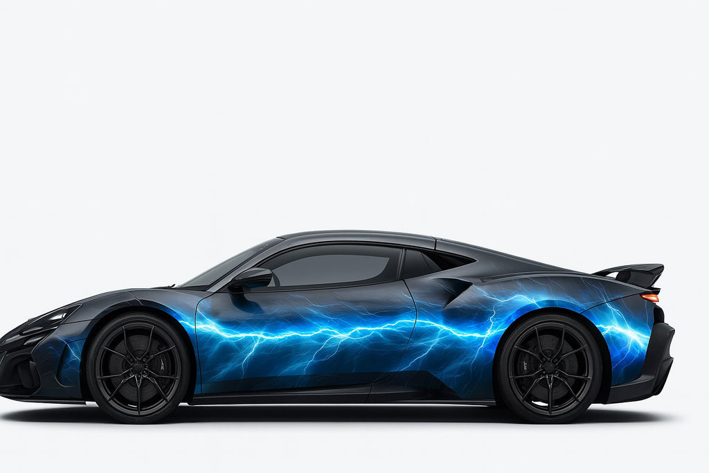 Electric Surge Car Wrap – Blue Lightning Energy Design | Gloss Vinyl Vehicle Wrap for Sports Cars, EVs & Supercars | Premium Custom Wrap by Stickalznv051