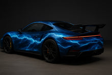 Load image into Gallery viewer, Electric Surge Car Wrap – Blue Lightning Energy Design | Gloss Vinyl Vehicle Wrap for Sports Cars, EVs &amp; Supercars | Premium Custom Wrap by Stickalznv051