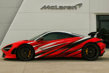 Load image into Gallery viewer, Scarlet Velocity Supercar Wrap – Red, Black &amp; White Racing Graphic Design | Premium Gloss Vinyl Car Wrap for Sports Cars &amp; Exotics by Stickalz nv053