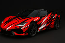 Load image into Gallery viewer, Scarlet Velocity Supercar Wrap – Red, Black &amp; White Racing Graphic Design | Premium Gloss Vinyl Car Wrap for Sports Cars &amp; Exotics by Stickalz nv053