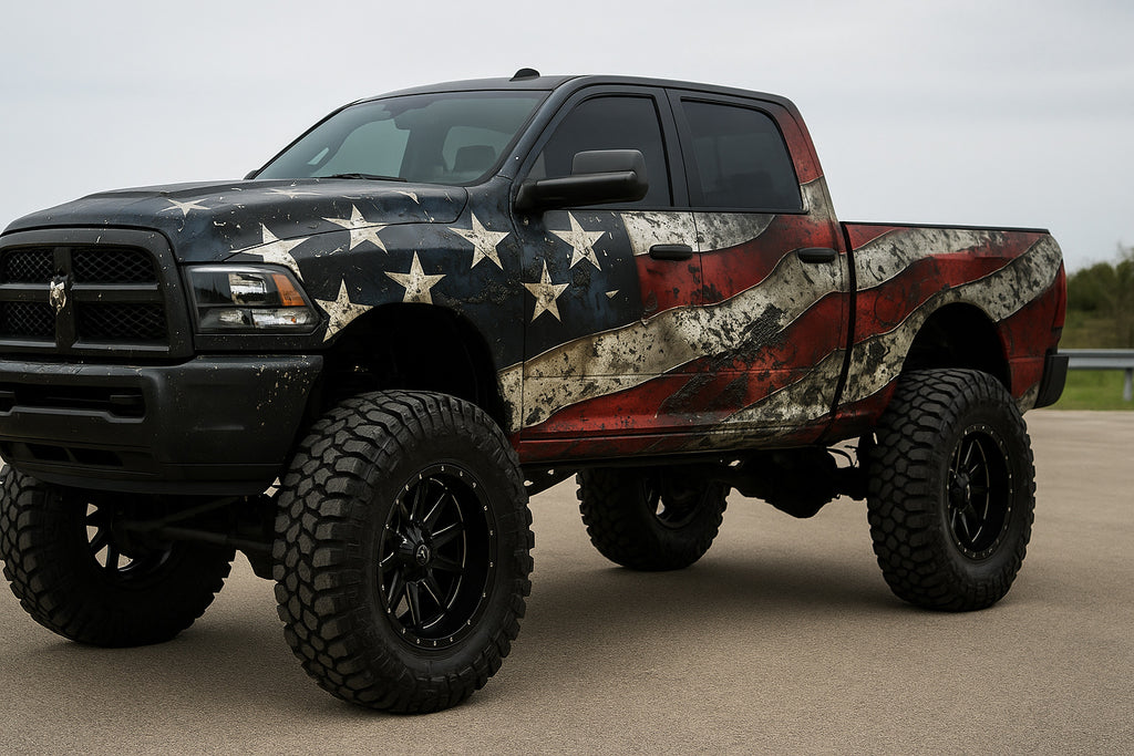 Patriotic Freedom Truck Wrap – Distressed American Flag Vinyl Design | Premium Matte Vehicle Wrap for Lifted Trucks, Off-Road 4x4s & Diesel Builds by Stickalz nv054
