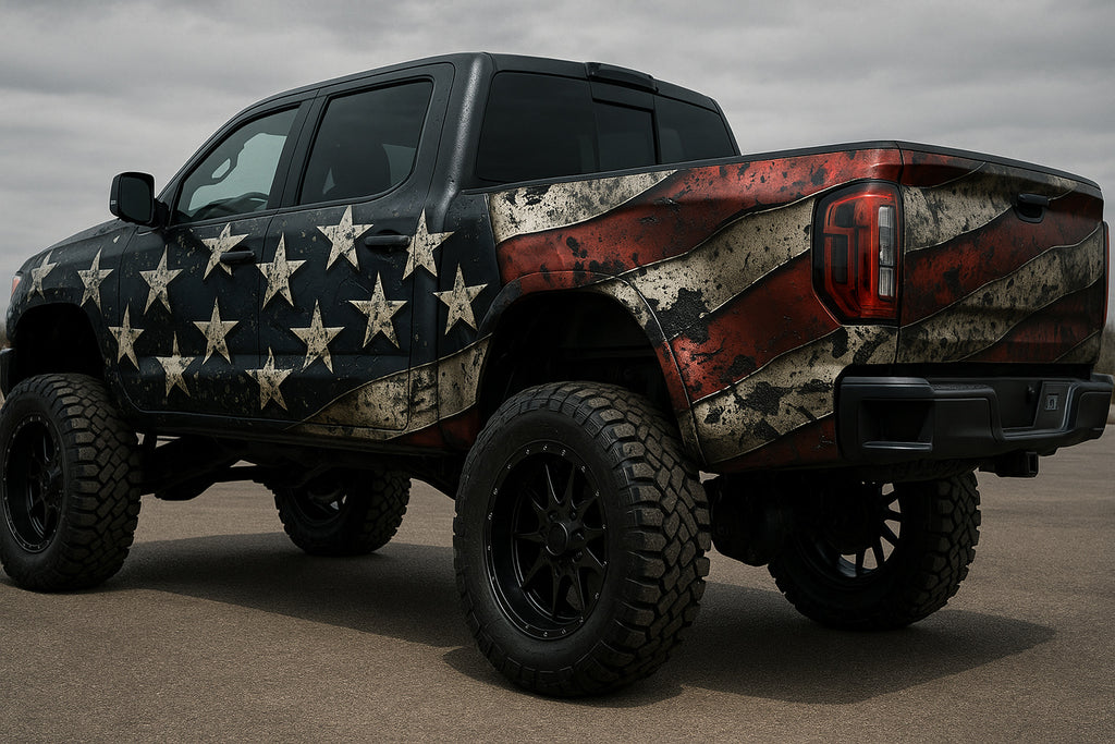 Patriotic Freedom Truck Wrap – Distressed American Flag Vinyl Design | Premium Matte Vehicle Wrap for Lifted Trucks, Off-Road 4x4s & Diesel Builds by Stickalz nv054