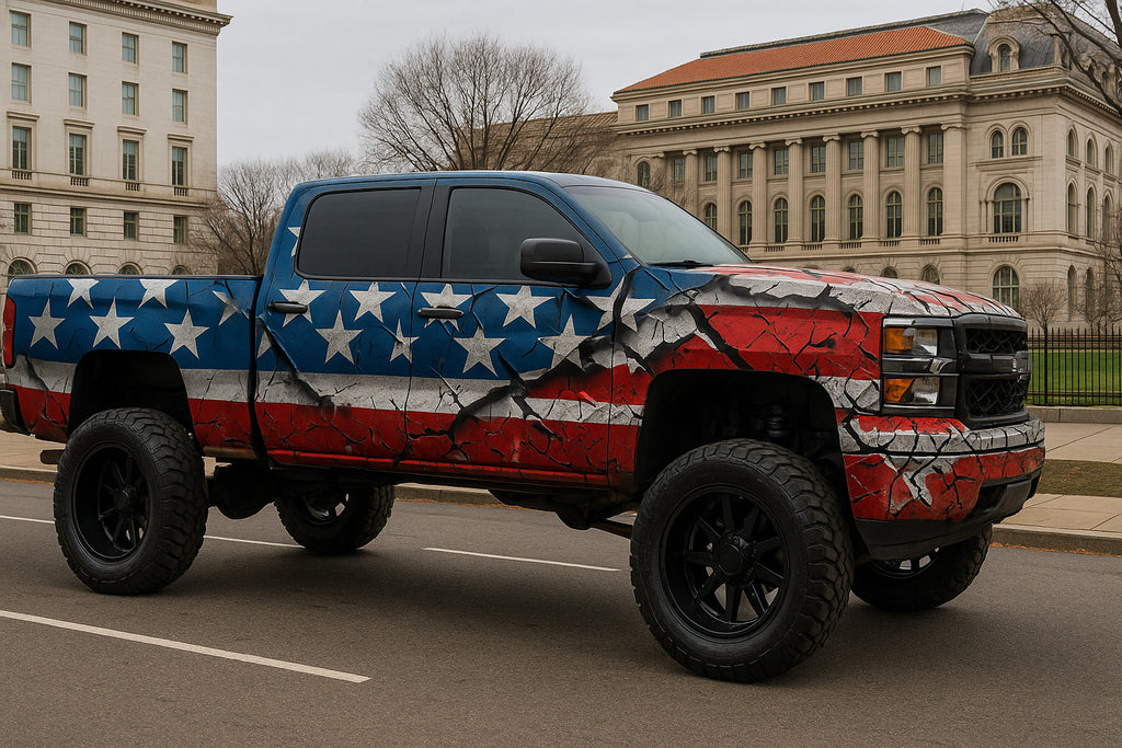 Cracked American Flag Truck Wrap – Distressed 3D Patriotic Vinyl Design | Matte Vehicle Wrap for Lifted Trucks, Off-Road 4x4s & Diesel Builds by Stickalz nv057