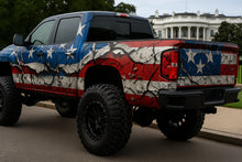 Load image into Gallery viewer, Cracked American Flag Truck Wrap – Distressed 3D Patriotic Vinyl Design | Matte Vehicle Wrap for Lifted Trucks, Off-Road 4x4s &amp; Diesel Builds by Stickalz nv057