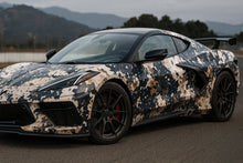 Load image into Gallery viewer, Desert Urban Camouflage Corvette Wrap – Premium Full Car Vinyl Kit | Matte Tactical Camo Car Wrap for Sports Cars, Muscle Cars &amp; Supercars by Stickalz nv059