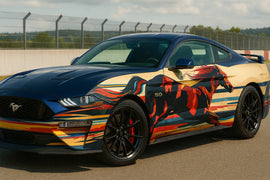 Wild Mustang Horse Racing Car Wrap – Artistic Full-Body Vinyl Graphic Kit | Retro Western-Inspired Colorful Car Wrap for Muscle Cars by Stickalz nv061