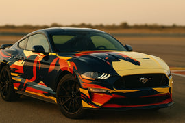 Wild Mustang Horse Racing Car Wrap – Artistic Full-Body Vinyl Graphic Kit | Retro Western-Inspired Colorful Car Wrap for Muscle Cars by Stickalz nv061
