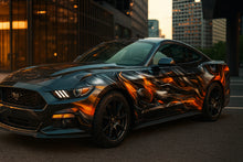 Load image into Gallery viewer, Inferno Flame Mustang Wrap – Realistic Fire Graphic Full-Body Car Vinyl | Hot Rod Style Custom Flame Car Wrap for Muscle Cars by Stickalz nv063