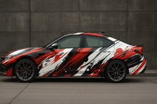 Load image into Gallery viewer, Red and Black Brush Stroke Car Wrap – Abstract Racing Vinyl Graphic Kit | Aggressive Full-Body Street Style Vehicle Wrap by Stickalz nv065