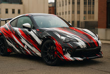 Load image into Gallery viewer, Red and Black Brush Stroke Car Wrap – Abstract Racing Vinyl Graphic Kit | Aggressive Full-Body Street Style Vehicle Wrap by Stickalz nv065