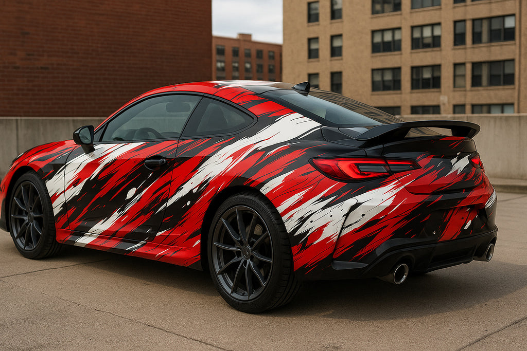 Red and Black Brush Stroke Car Wrap – Abstract Racing Vinyl Graphic Kit | Aggressive Full-Body Street Style Vehicle Wrap by Stickalz nv065