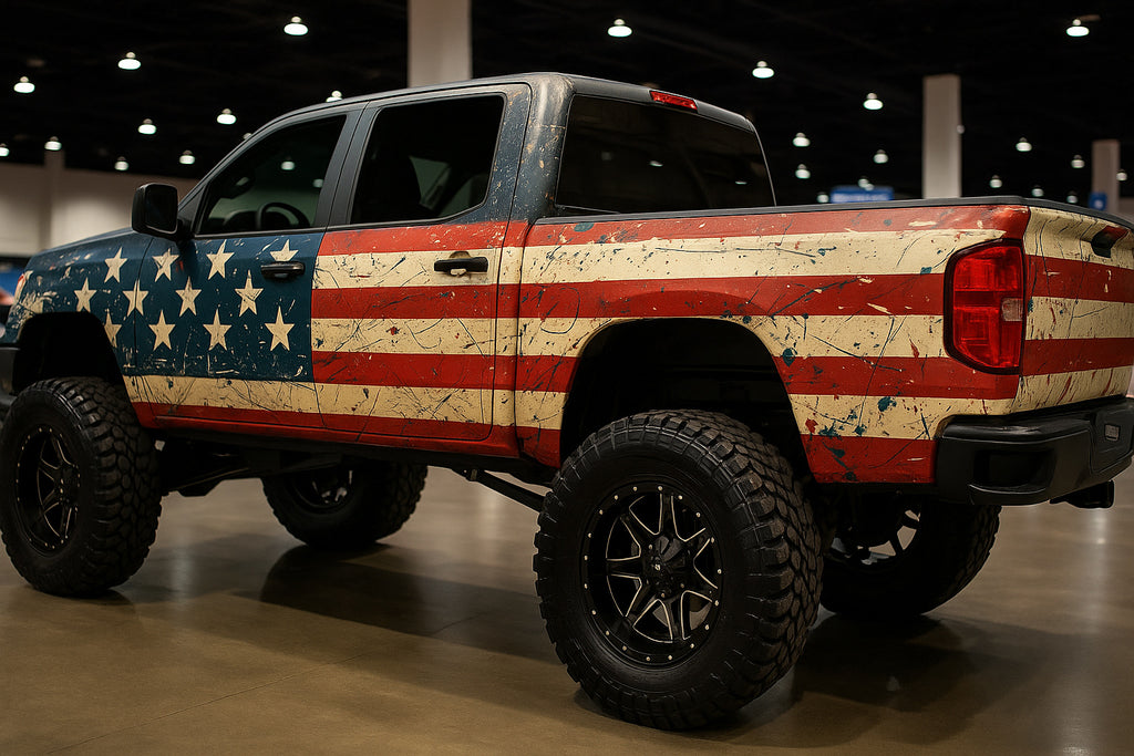 Distressed American Flag Truck Wrap – Patriotic Stars and Stripes Vinyl | Vintage USA Full-Body Pickup Wrap for Off-Road and Show Trucks by Stickalz nv069