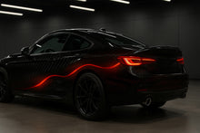 Load image into Gallery viewer, Black and Red Neon Flow Car Wrap – Futuristic Glow Line Vinyl Graphic | Matte Cyber-Inspired Full-Body Vehicle Wrap for Sports Cars by Stickalz nv070