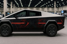 Load image into Gallery viewer, Cyber Red Line Tech Wrap – Futuristic Black and Red Vinyl Graphic | Cybertruck Full-Body Sci-Fi Vehicle Wrap for Tesla and Electric Trucks by Stickalz nv073
