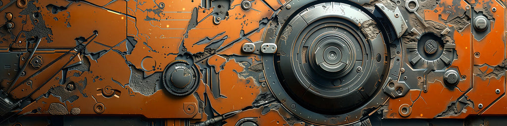 Industrial Mech Armor Truck Wrap – Orange Steel Gear Vinyl Graphic | Heavy-Duty 3D Mechanical Full-Body Wrap for Pickup and Off-Road Trucks by Stickalz nv077