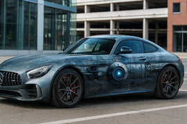 Cyber Armor Car Wrap – Metallic Blue Sci-Fi Vinyl Graphic | Futuristic Tech-Inspired Full-Body Wrap With 3D Core Effect for Sports Cars by Stickalz nv078