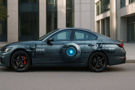 Cyber Armor Car Wrap – Metallic Blue Sci-Fi Vinyl Graphic | Futuristic Tech-Inspired Full-Body Wrap With 3D Core Effect for Sports Cars by Stickalz nv078
