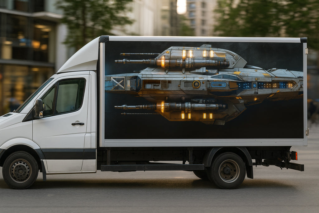 Spaceship Fusion Truck Wrap – Futuristic Metallic Vinyl Graphic | Sci-Fi Ship-Inspired Full-Body Wrap for Pickup and Off-Road Trucks by Stickalz nv079