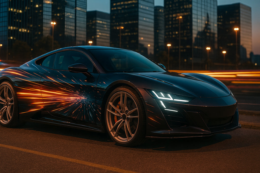 Velocity Lightstream Car Wrap – Futuristic Motion Vinyl Graphic | Hyper-Speed Neon Streak Full-Body Wrap for Sports Cars and Supercars by Stickalz nv080