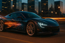 Load image into Gallery viewer, Velocity Lightstream Car Wrap – Futuristic Motion Vinyl Graphic | Hyper-Speed Neon Streak Full-Body Wrap for Sports Cars and Supercars by Stickalz nv080