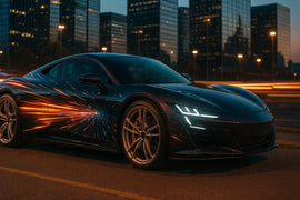 Velocity Lightstream Car Wrap – Futuristic Motion Vinyl Graphic | Hyper-Speed Neon Streak Full-Body Wrap for Sports Cars and Supercars by Stickalz nv080