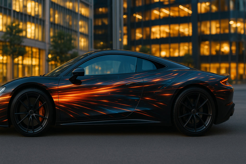 Velocity Lightstream Car Wrap – Futuristic Motion Vinyl Graphic | Hyper-Speed Neon Streak Full-Body Wrap for Sports Cars and Supercars by Stickalz nv080
