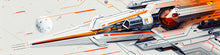 Load image into Gallery viewer, Cyber Velocity Supercar Wrap – White &amp; Orange Futuristic Vinyl Graphic | Sci-Fi Mechanical Circuit Design Full-Body Wrap by Stickalz nv082