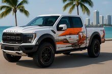 Load image into Gallery viewer, Cyber Aero Truck Wrap – Orange &amp; White Futuristic Mechanical Design | Sci-Fi Industrial Vinyl Graphic for Ford, Ram, and Pickup Trucks by Stickalz nv083