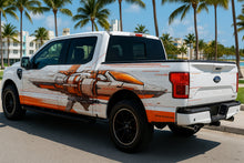 Load image into Gallery viewer, Cyber Aero Truck Wrap – Orange &amp; White Futuristic Mechanical Design | Sci-Fi Industrial Vinyl Graphic for Ford, Ram, and Pickup Trucks by Stickalz nv083
