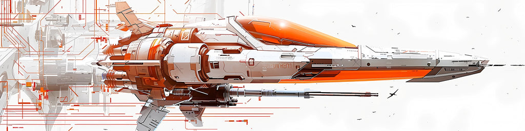 Cyber Aero Truck Wrap – Orange & White Futuristic Mechanical Design | Sci-Fi Industrial Vinyl Graphic for Ford, Ram, and Pickup Trucks by Stickalz nv083