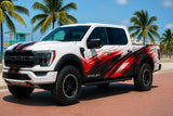Red Velocity Truck Wrap – Black & White Racing Streak Vinyl Graphic | Aggressive Speed-Inspired Full-Body Wrap for Pickup Trucks by Stickalz nv084