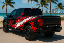 Load image into Gallery viewer, Red Velocity Truck Wrap – Black &amp; White Racing Streak Vinyl Graphic | Aggressive Speed-Inspired Full-Body Wrap for Pickup Trucks by Stickalz nv084