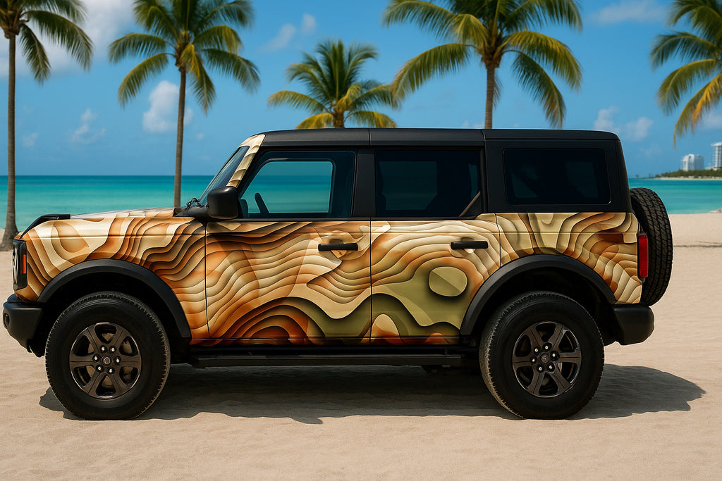 Topographic Desert Terrain Wrap – 3D Sand Dune Vinyl Graphic | Earth-Tone Adventure Design for Jeep, Bronco & Off-Road Vehicles by Stickalz nv085